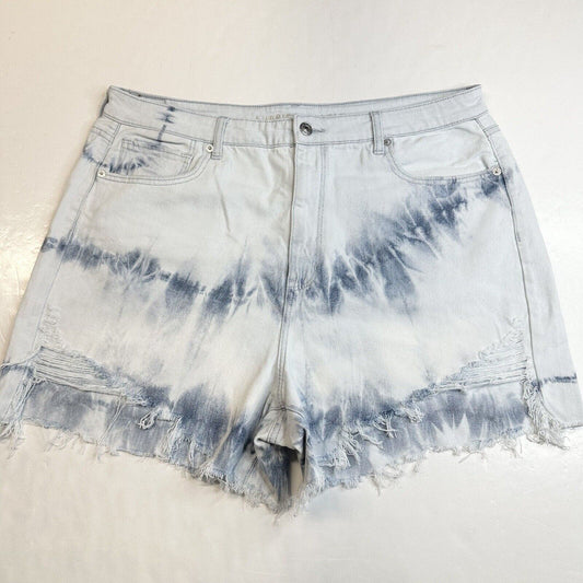 American Eagle Shorts Womens 18 Tie Dye Blue Highest Rise Mom Denim Fray *Flaw