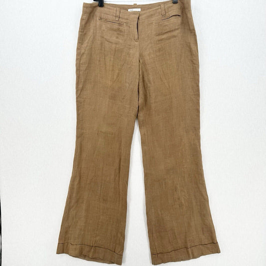 Vince Pants Womens 10 Linen Brown Wide Flare Trouser Relaxed Coastal Beach *Flaw