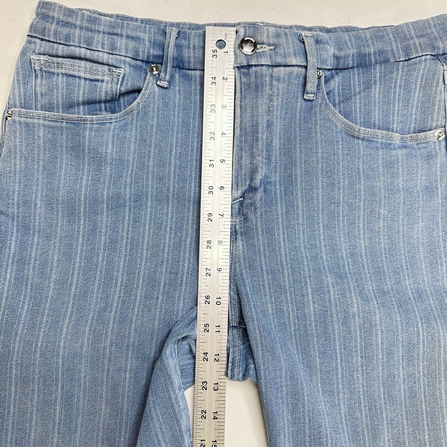 Good American Jeans Women 14 32 Good Legs Crop Skinny Blue Stripes Denim Fray