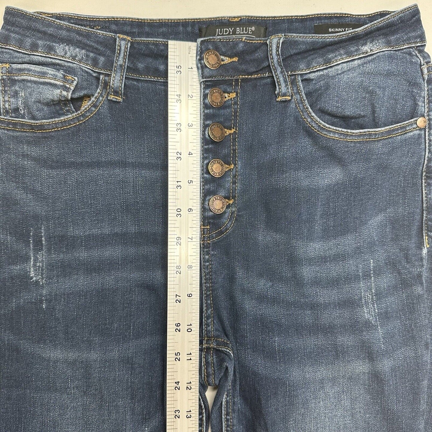 Judy Blue Jeans Womens 11 30 Skinny Ankle Blue Stretch Denim Button Fly Distress