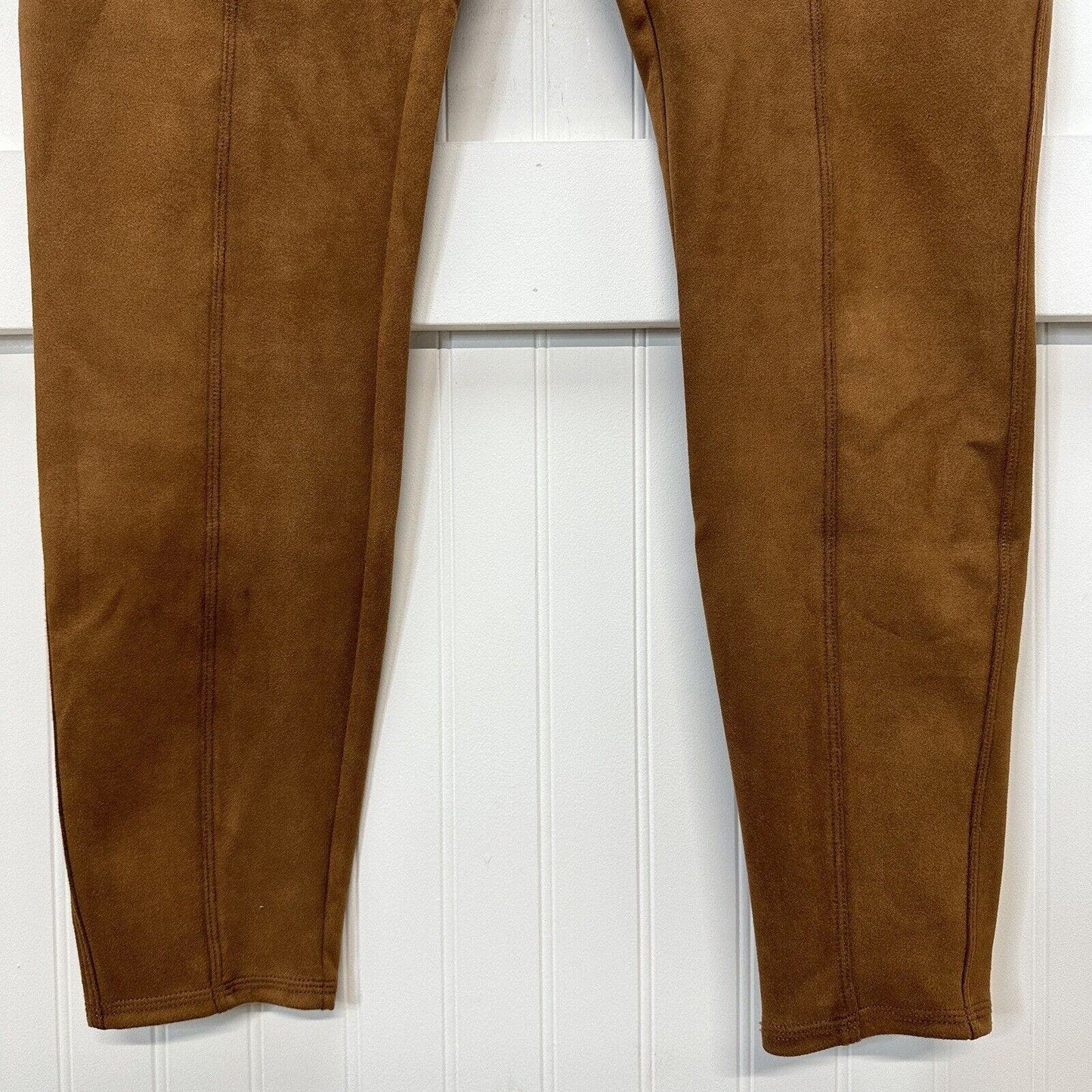 Spanx Leggings Womens 1X Faux Suede Brown Caramel Pull On Pants Slimming EUC