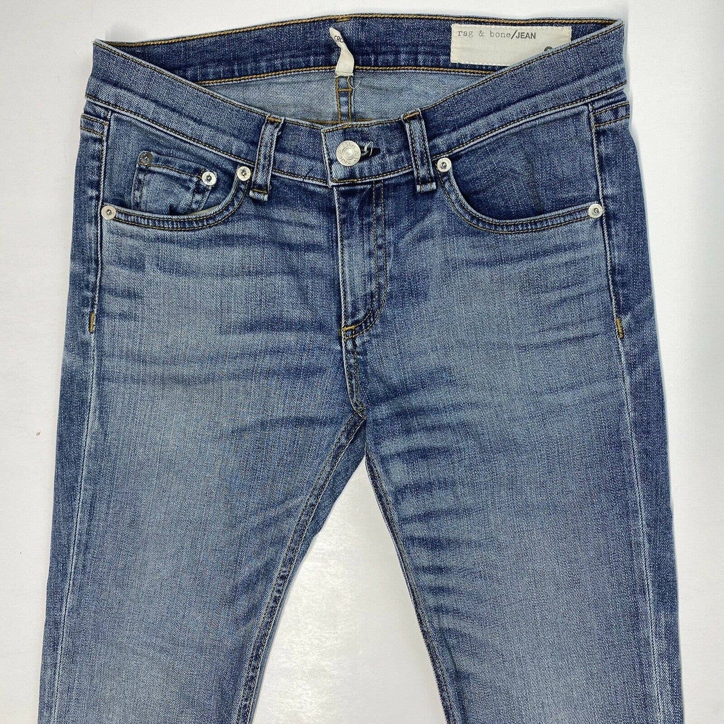 Rag & Bone Crop Sz 24 (28"Waist) Lowrise Stretch Denim Blue Skinny Jeans EUC