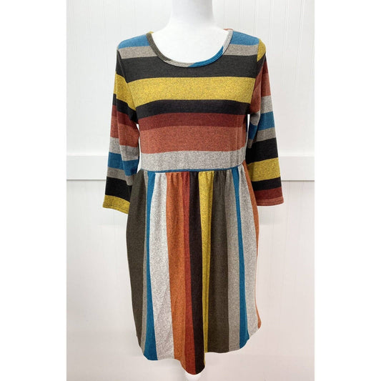 Egs California Fit & Flare Dress Sz Medium Colorful Stripes Colorblock Stretchy