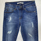 Kancan Capri Sz 1/24 Womens Stretch Denim Crop Jean Distressed Holes Raw Hem NEW