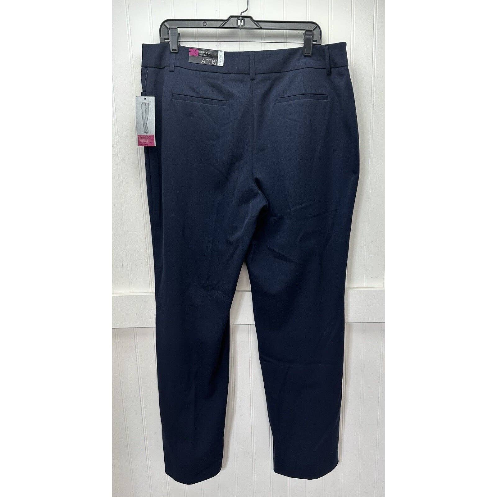 APT 9 Curvy Wide Trouser Leg 16 Navy Blue Stretch Dress Pants Career Plus NEW