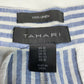 Tahari 100% Linen Wide Leg Pants Sz 12 High Rise Blue White Stripes Lightweight