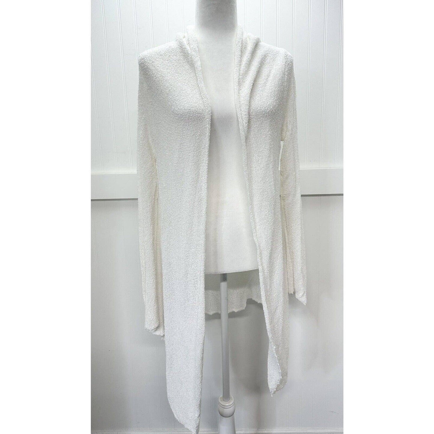 Chicos Open Knit Cardigan Sz 3 (XL) White Open Front High Low Netting Sweater