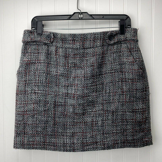 Ann Taylor Loft Mini Skirt Sz 6 Womens Gray Red Textured Lined Short w/Side Zip