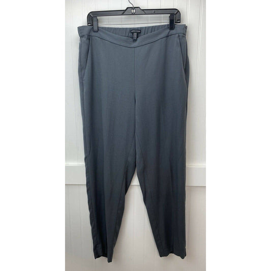 Eileen Fisher Tencel Tapered Leg Pants Sz Medium Dark Gray Textured Elastic EUC