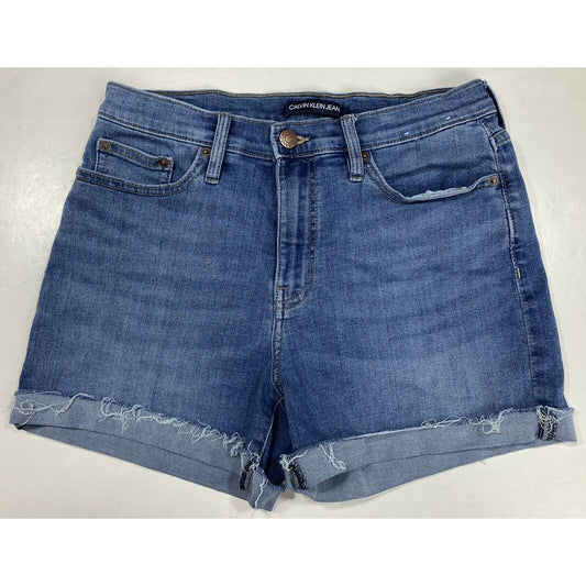 Calvin Klein Sz 6 Womens Hi-Rise Denim Blue Jean Shorts Raw Hem Stretch 12.5”L