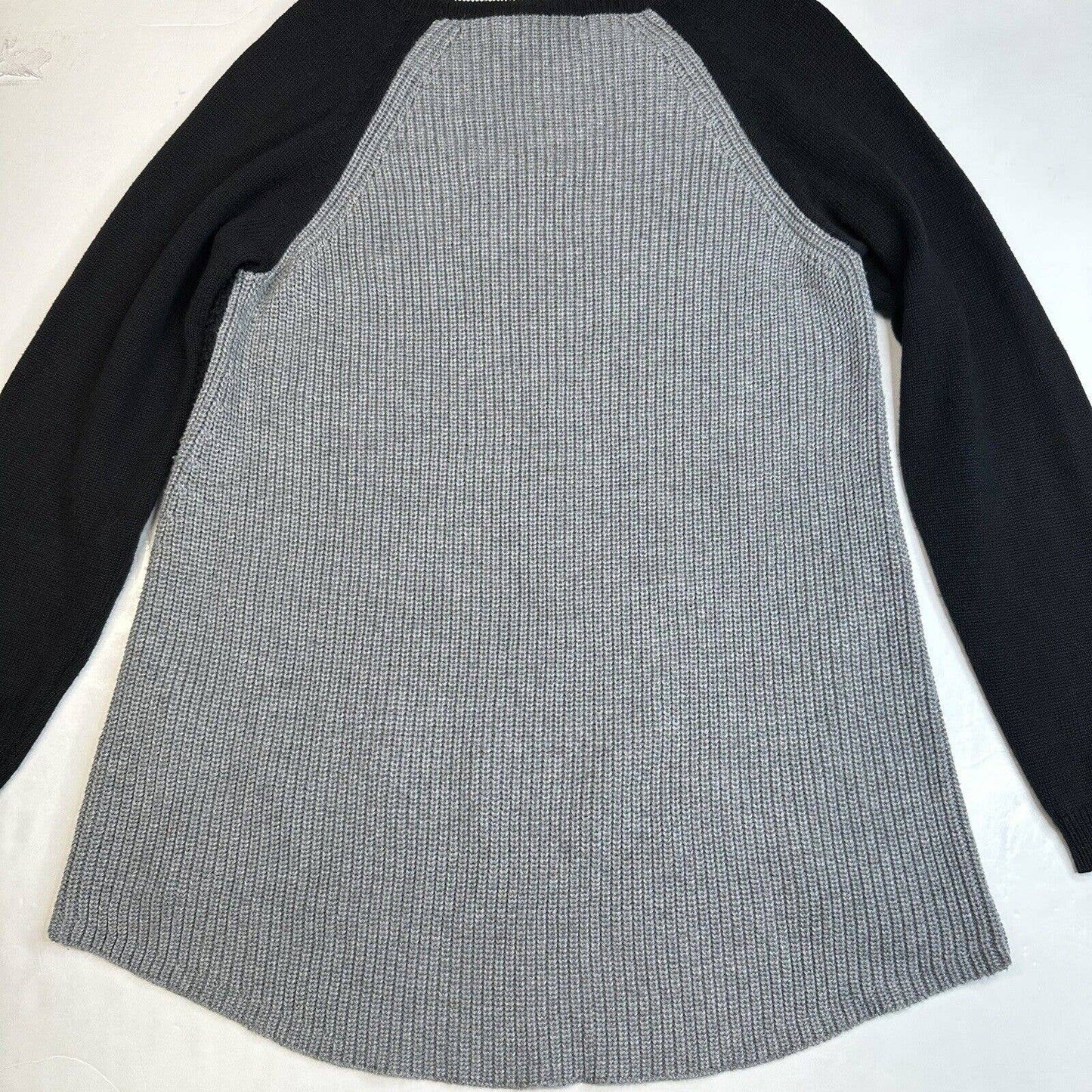 Anatara Two Tone Sweater Sz Large Black Gray Colorblock Long Sleeve High Low Hem