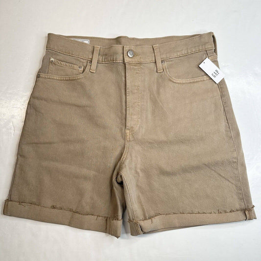 GAP Cheeky Midi Shorts 31/12 Tall (33"Waist) High Rise Tan Fray Button Fly NEW