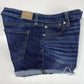 American Eagle Shortie Sz 8 Midrise Super Stretch Denim Shorts Dark Raw Hem EUC