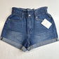 Kancan Izzie Paperbag Ultra High Rise Shorts Sz Large Denim Blue Jean Cuffed NEW