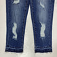 Kancan Capri Sz 1/24 Womens Stretch Denim Crop Jean Distressed Holes Raw Hem NEW