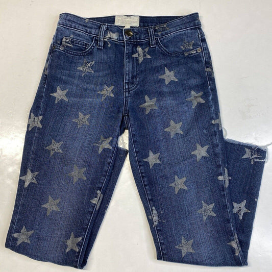 Current Elliot Slim Cropped Straight Jean Sz 26 Star Print Denim Jeans Raw Hems