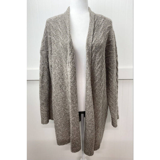 J. Jill Knit Cardigan Sz Medium Taupe/Brown Neutral Open Front Long Sweater EUC