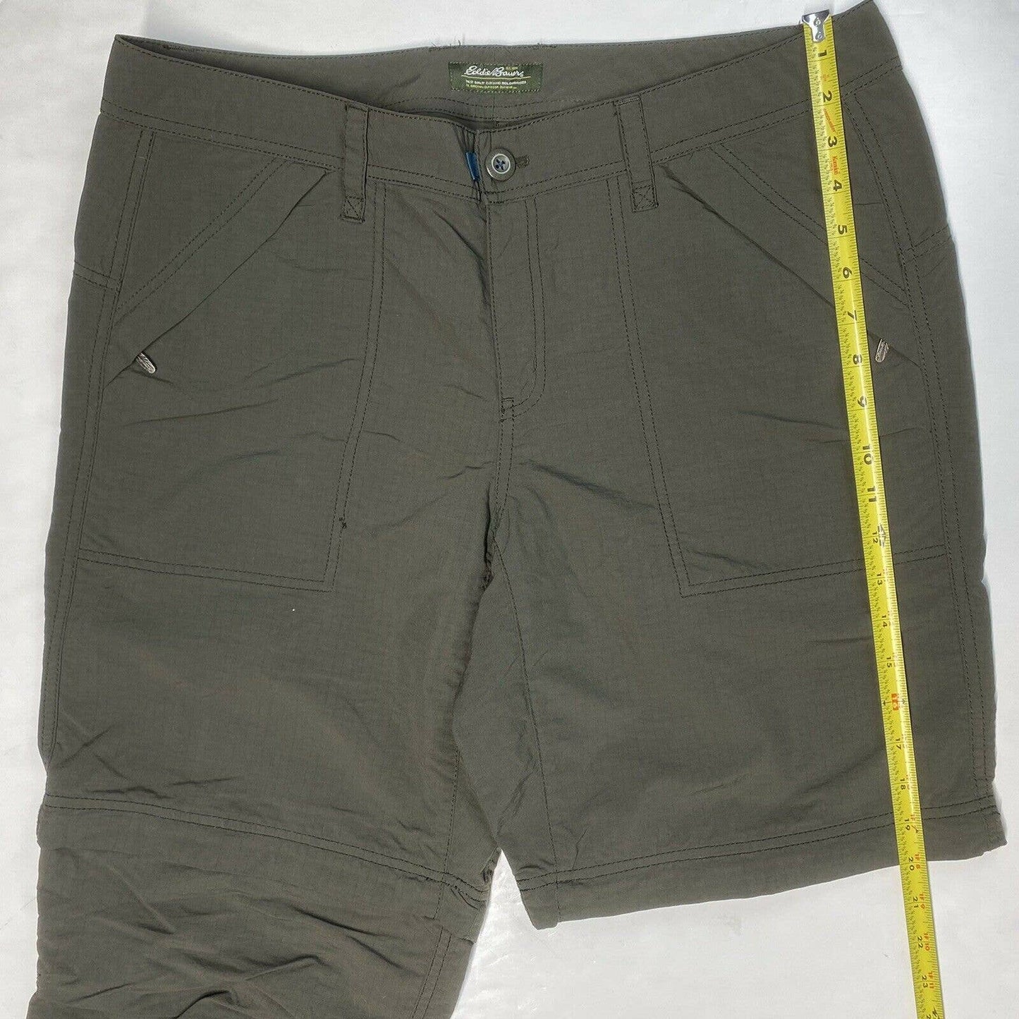 Eddie Bauer Convertible Pants Sz 14 Gray Nylon Hiking Zip Off Shorts Pockets EUC