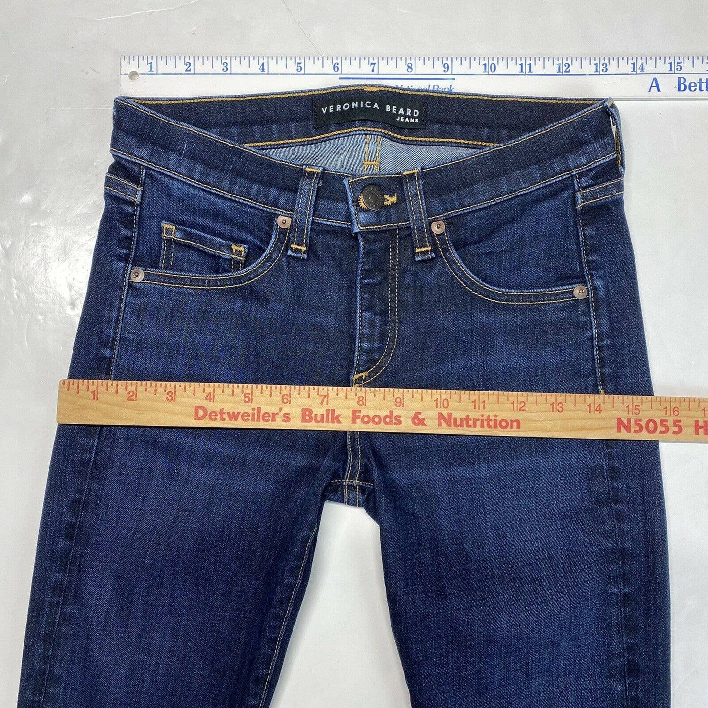 Veronica Beard Brooke Skinny Sz 26 Midrise Stretch Denim Jeans Dark Raw Hems EUC