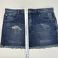 Free People Micro Mini Skirt Sz 6 Denim Blue Jean Distress Holes 100% Cotton EUC