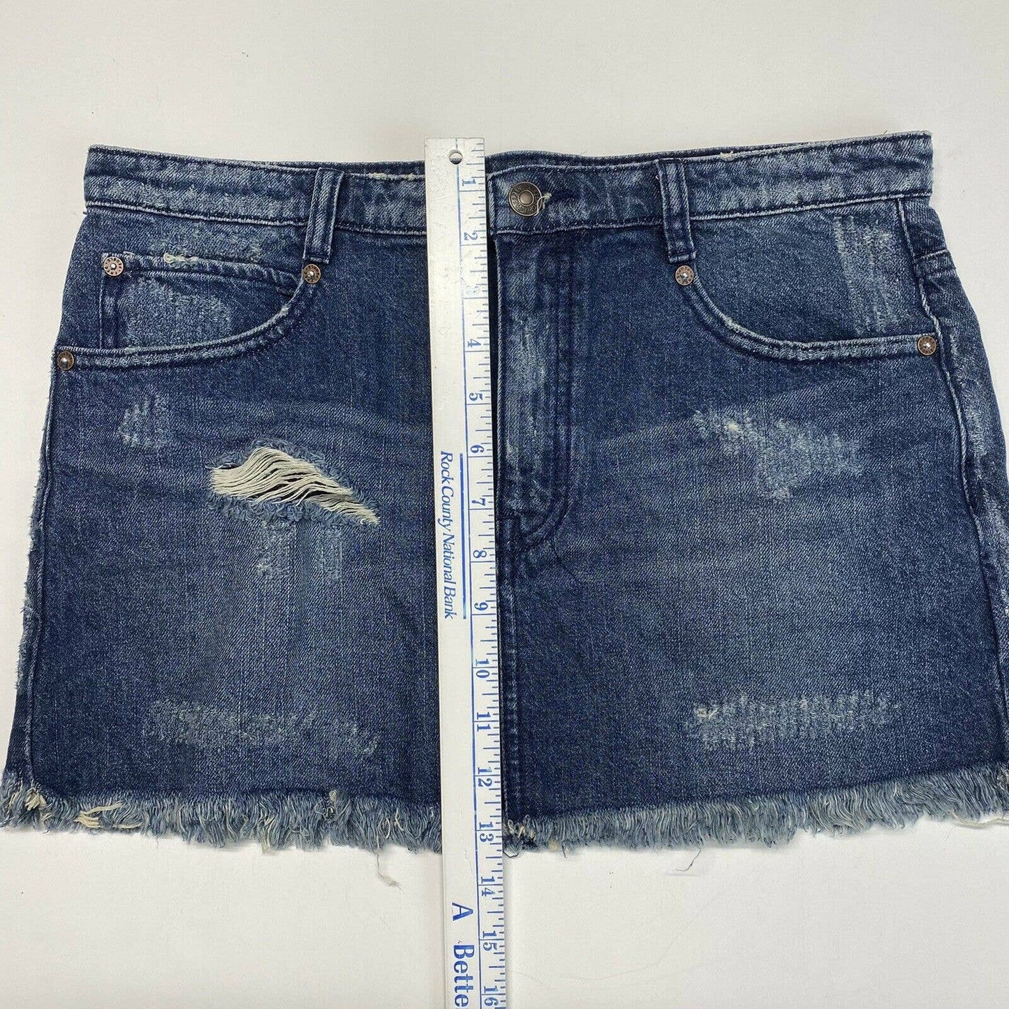 Free People Micro Mini Skirt Sz 6 Denim Blue Jean Distress Holes 100% Cotton EUC