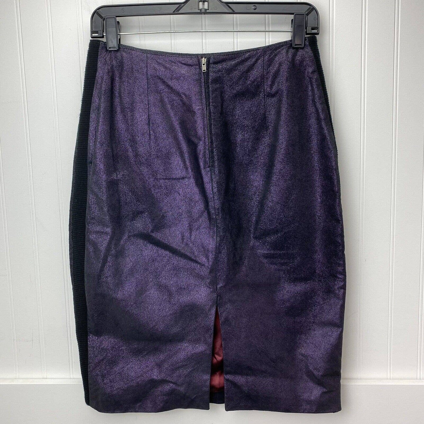 Venus Williams Wilsons Leather Pencil Skirt Sz 6 Purple Shimmer Back Slit Lined