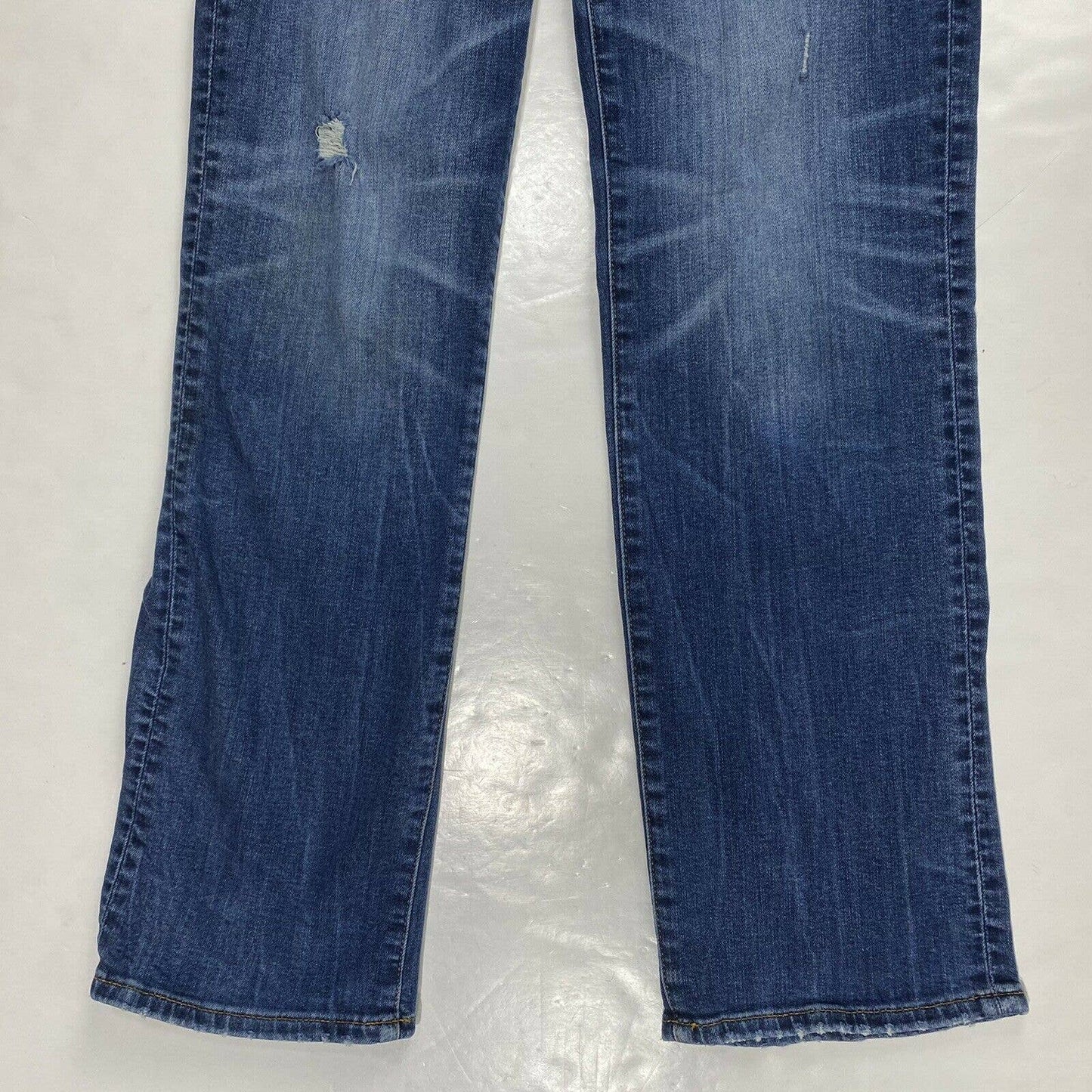 American Eagle Original Bootcut Sz 28 Cozy Airflex+ Denim Blue Jeans Holes *Flaw