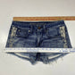 American Eagle Shortie Sz 2 Lowrise Stretch Denim Jean Shorts Raw Hem Embroidery