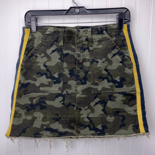 Dear John Camo Mini Skirt Sz 26 Women Green Camouflage Denim Jean Raw Hem Stripe