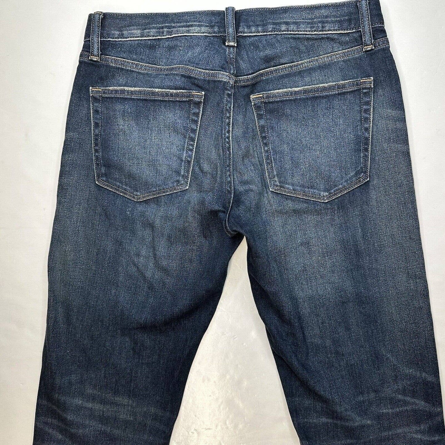 Uniqlo Straight Leg Jeans Mens 31 Denim Blue Jean Dark Wash Distressed