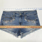 American Eagle Shortie Sz 8 Stretch Denim Jean Shorts Light Wash Raw Hem Jewels