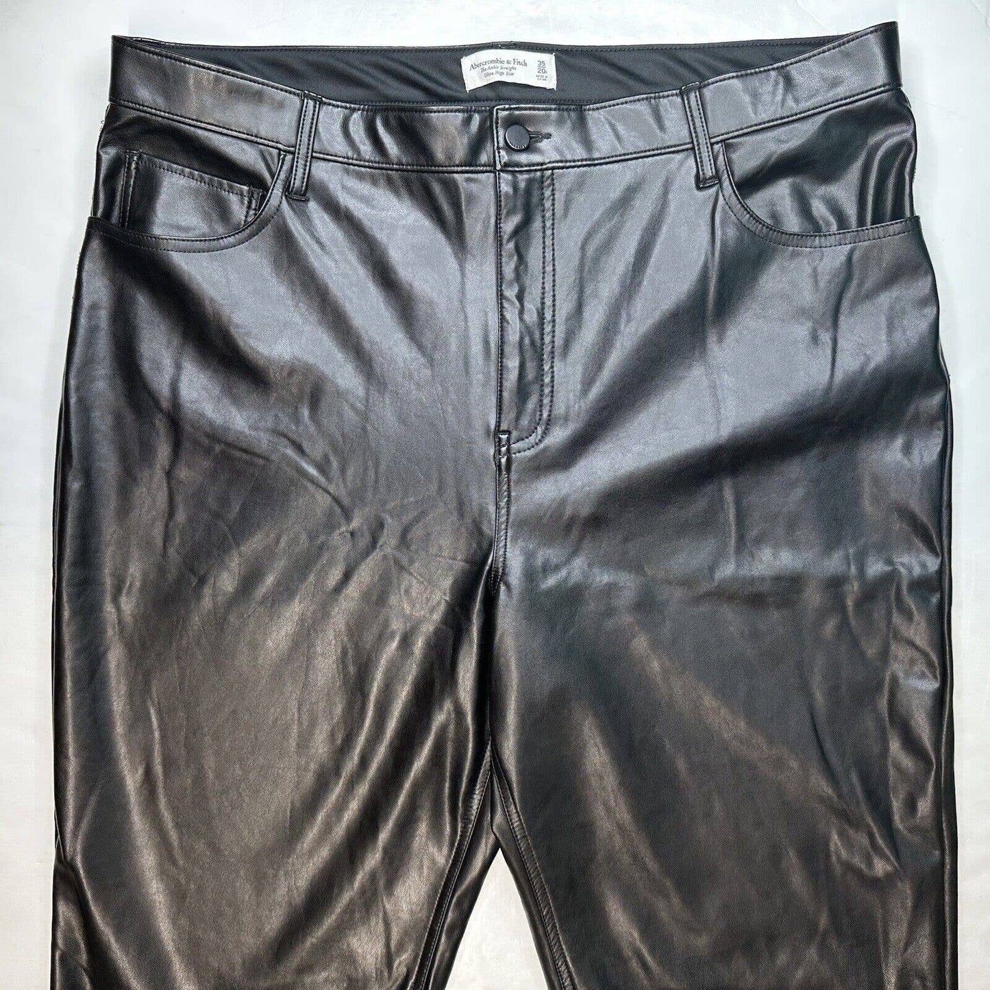 Abercrombie Fitch Ankle Straight Ultra Hi-Rise Faux Leather Pant 35/20 Black EUC