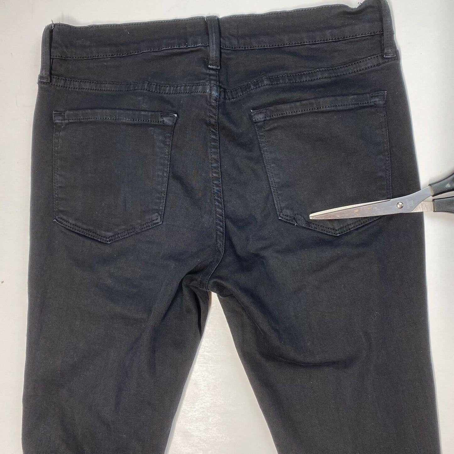 Frame Le Skinny Sz 28 Midrise Stretch Denim Black Jeans Distress Holes Destroyed