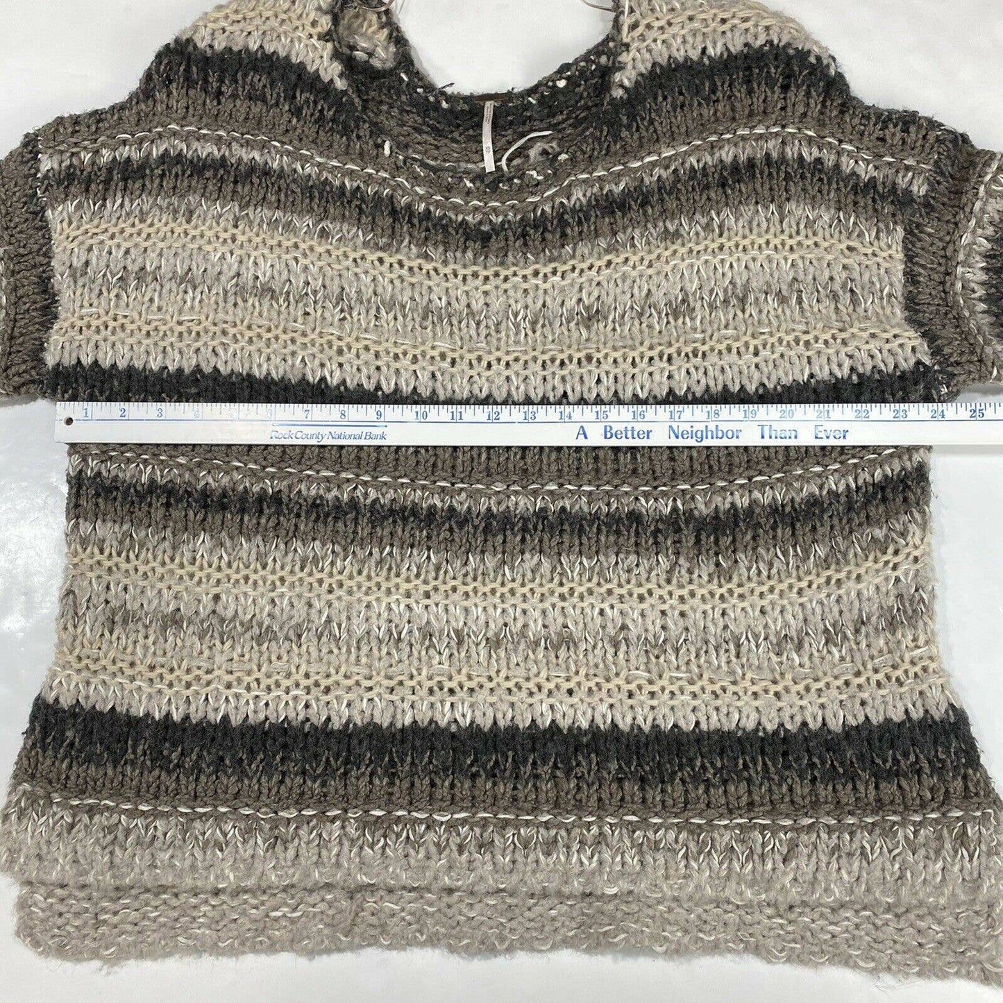 Free People Chunky Knit Oversized Sweater Sz XS Brown Beige Slouchy Boho Top