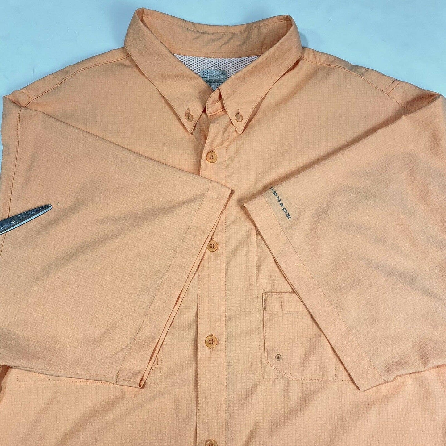 Columbia PFG Button Up Shirt Mens XL Orange Omni Shade Short Sleeve Vented Top