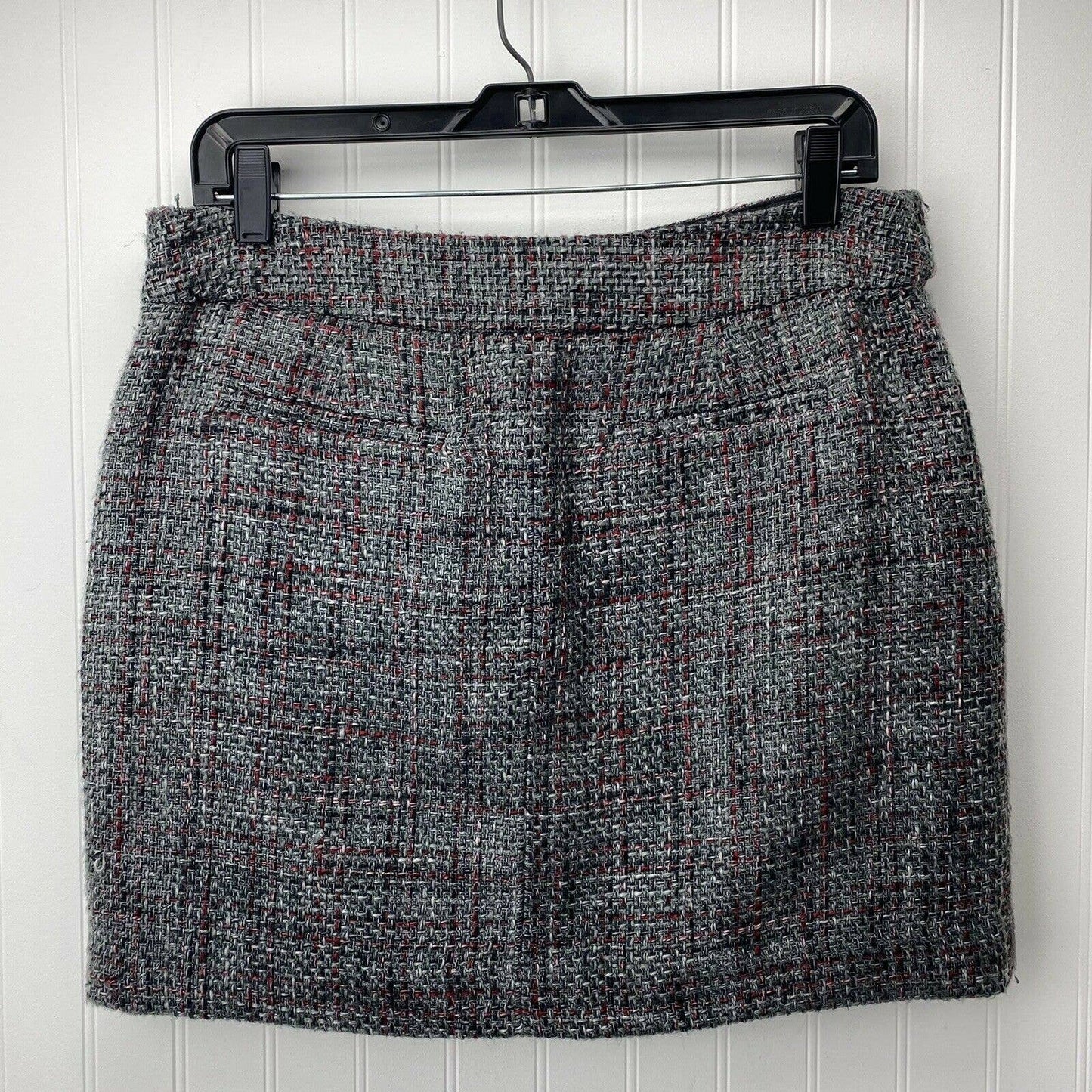 Ann Taylor Loft Mini Skirt Sz 6 Womens Gray Red Textured Lined Short w/Side Zip