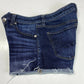 American Eagle Shortie Sz 8 Midrise Super Stretch Denim Shorts Dark Raw Hem EUC