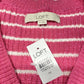 Loft Button Up Knit Cardigan Medium Pink/White Striped Long Sleeve Sweater NEW