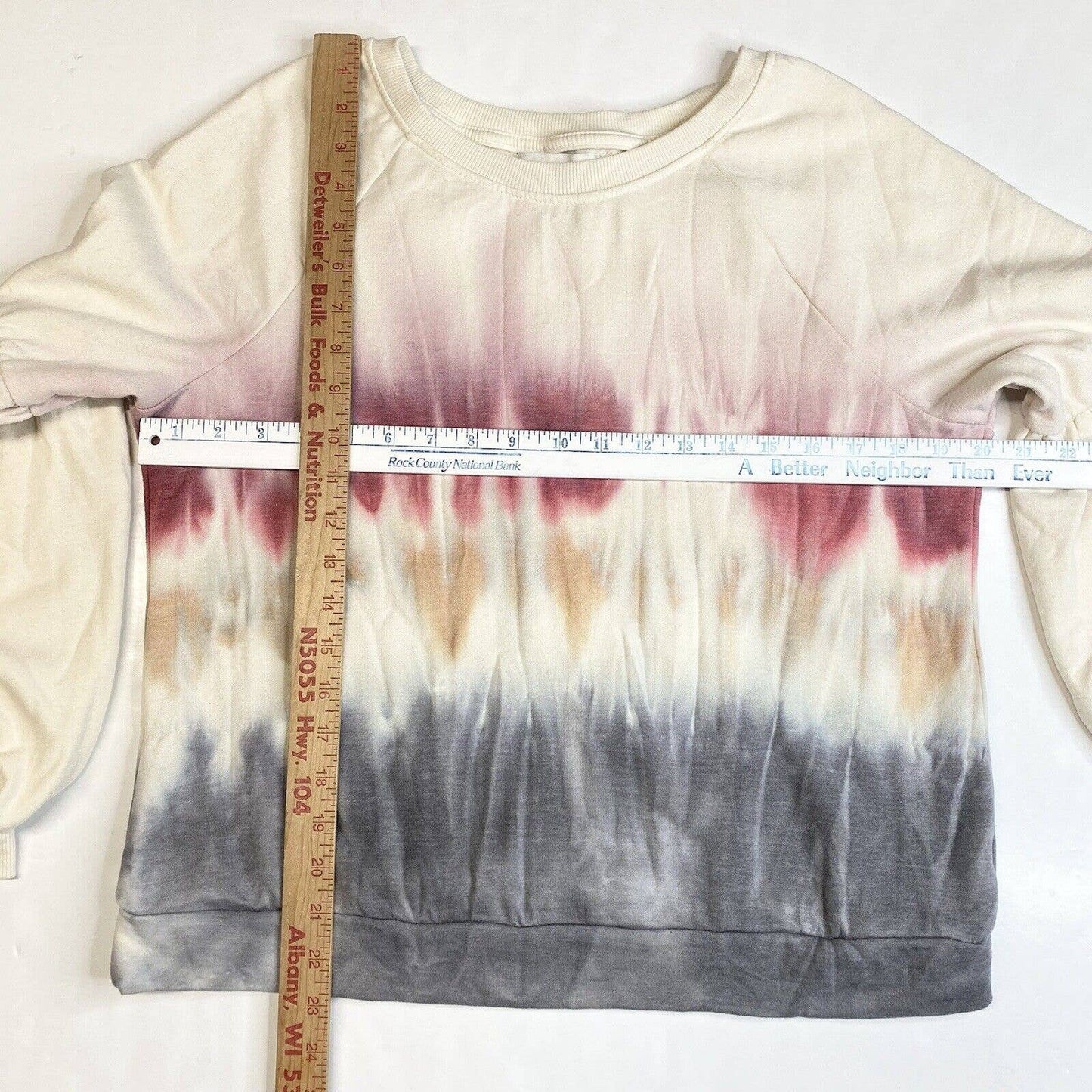 Knox Rose Tie Dye Sweatshirt Large Beige Stretchy Soft Knit Balloon Sleeve Top