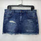 Free People Micro Mini Skirt Sz 6 Denim Blue Jean Distress Holes 100% Cotton EUC