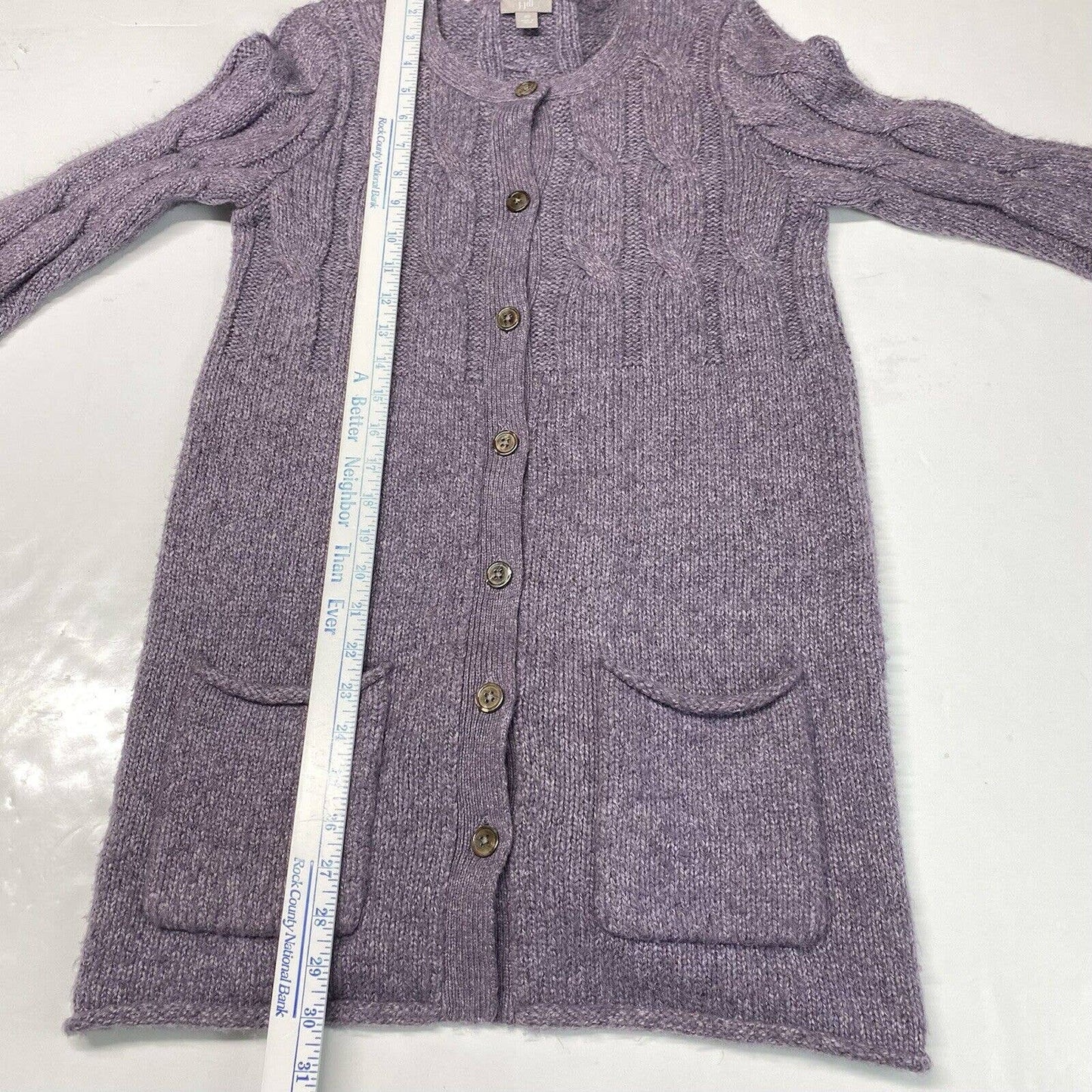 J Jill Button Up Cable Knit Cardigan XSmall Purple Lavender Long Chunky Sweater