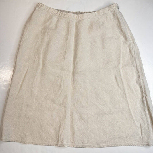 Lands End 100% Linen A-Line Skirt Womens 18W Neutral Beige Side Zip Plus Size