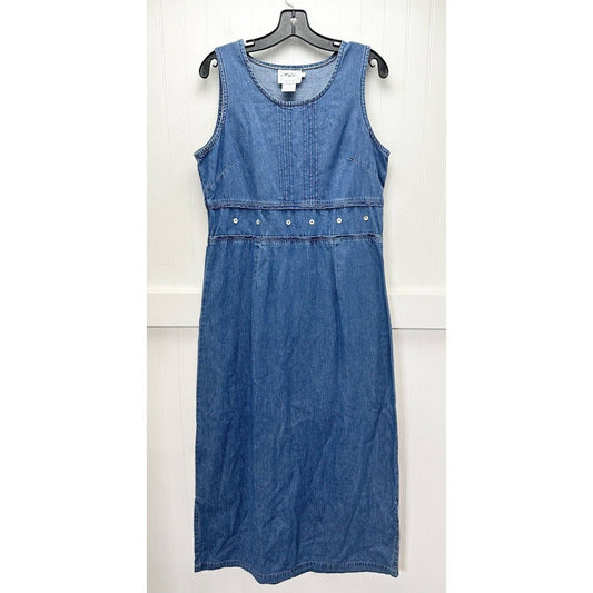 Vintage Country Wear Casuals Denim Maxi Dress Sz Medium Sleeveless Blue Jean