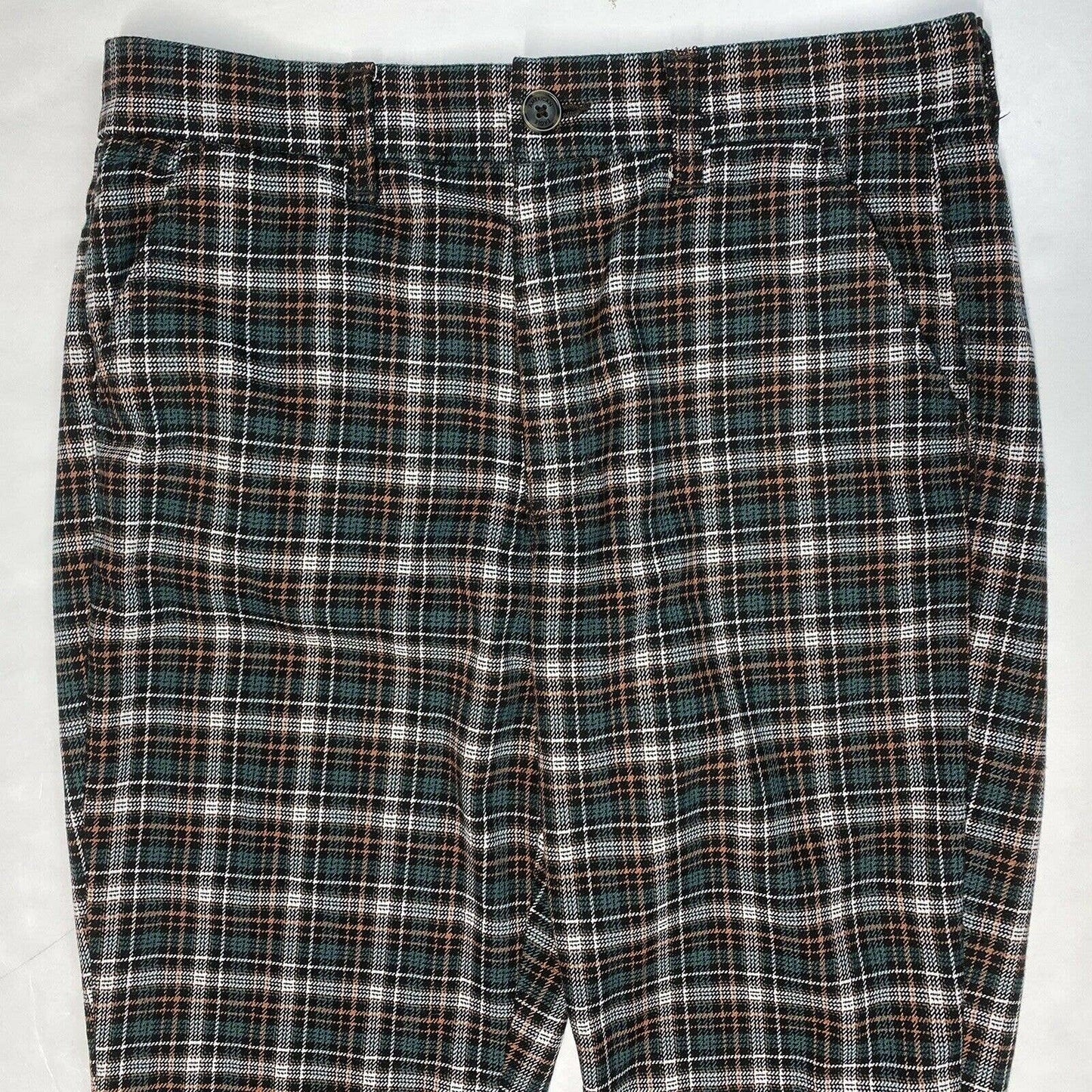 American Eagle Super Hi-Rise Skinny Trouser Sz 10 Stretch Green Tan Plaid Pants