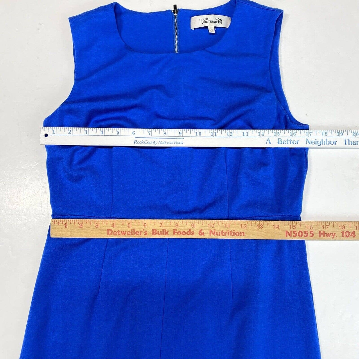 Diane Von Furstenberg Carrie Sheath Dress Sz 12 Womens Blue Stretch Sleeveless