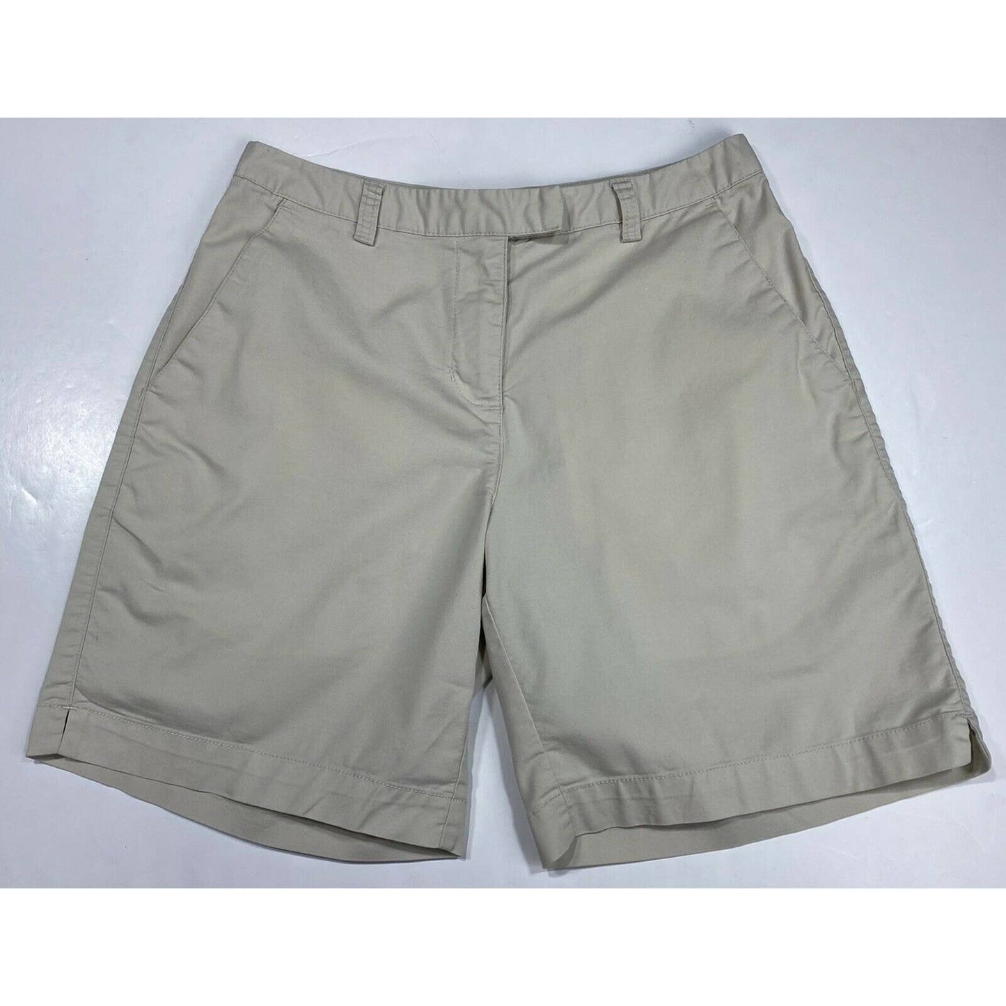 ADIDAS Sz 6 Womens Stretch Athletic Bermuda GOLF Shorts Beige Khaki 17”Long