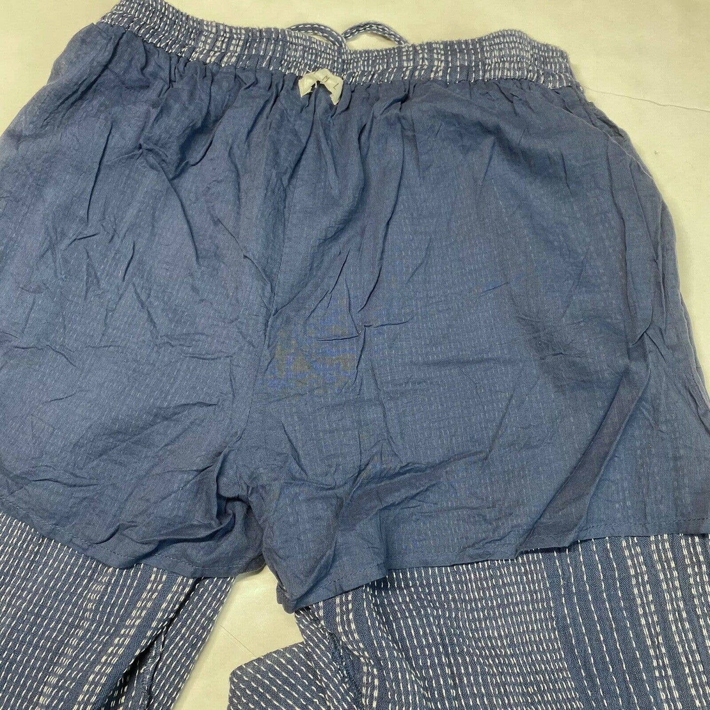 THML Pull On Crop Pants Sz Medium Blue Textured Boho Tassels Lightweight Cotton