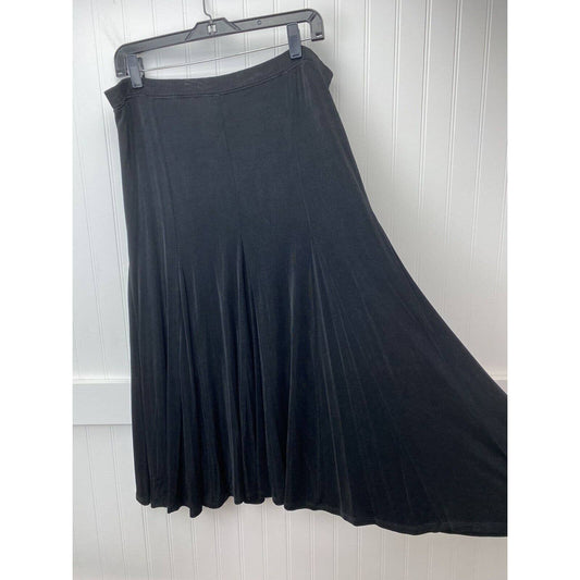 Laura Ashley Slinky Knit Midi Skirt Small Black Pleats Stretch Elastic Travel