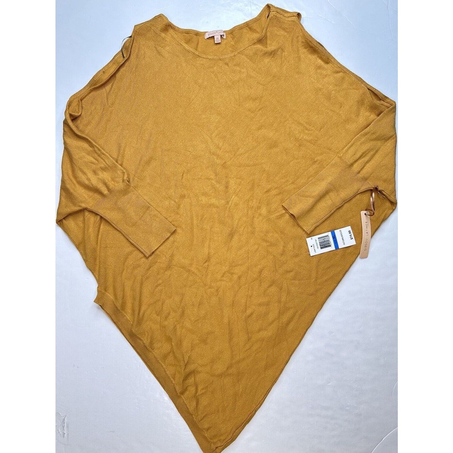 Gibson Latimer Tunic Sweater XL Mustard Yellow Asymmetrical Dolman Sleeve NEW