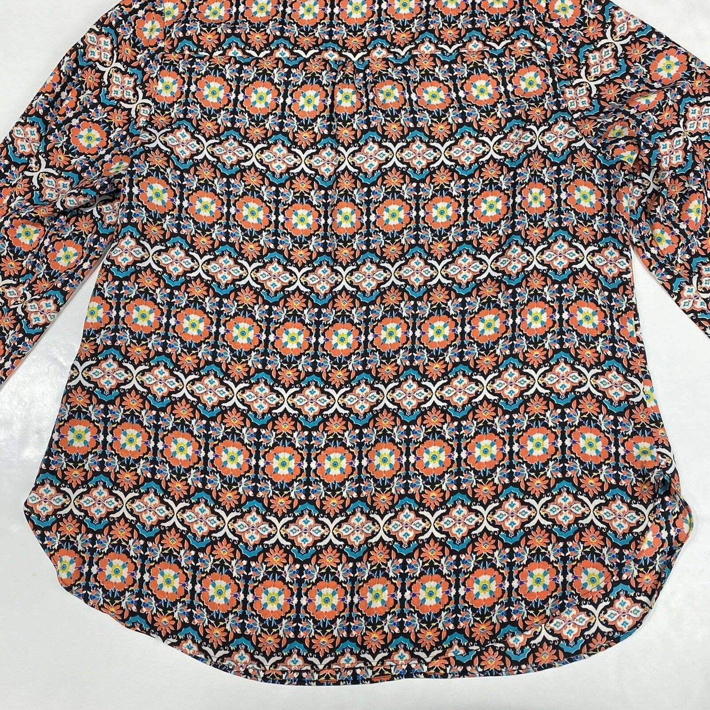 Zac & Rachel Boho Tunic Top Sz 1X Orange Teal Multicolor Pattern Zip Neckline